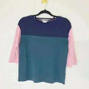 Boden Colorblack Knit top 3/4 Sleeve Teal Navy Pink Size 4